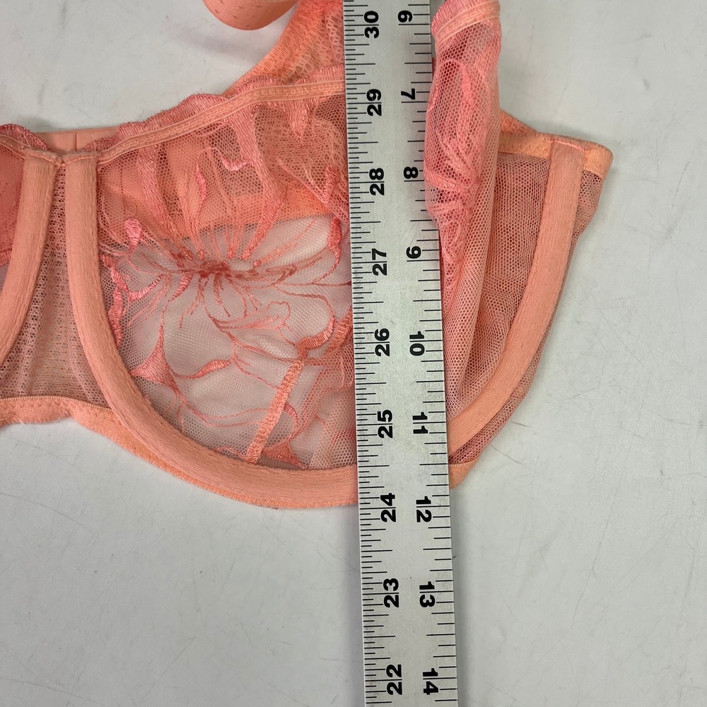 Simone Perele Peach Floral Embroidered Sheer Mesh Underwire Balconette Bra - Picture 14 of 14